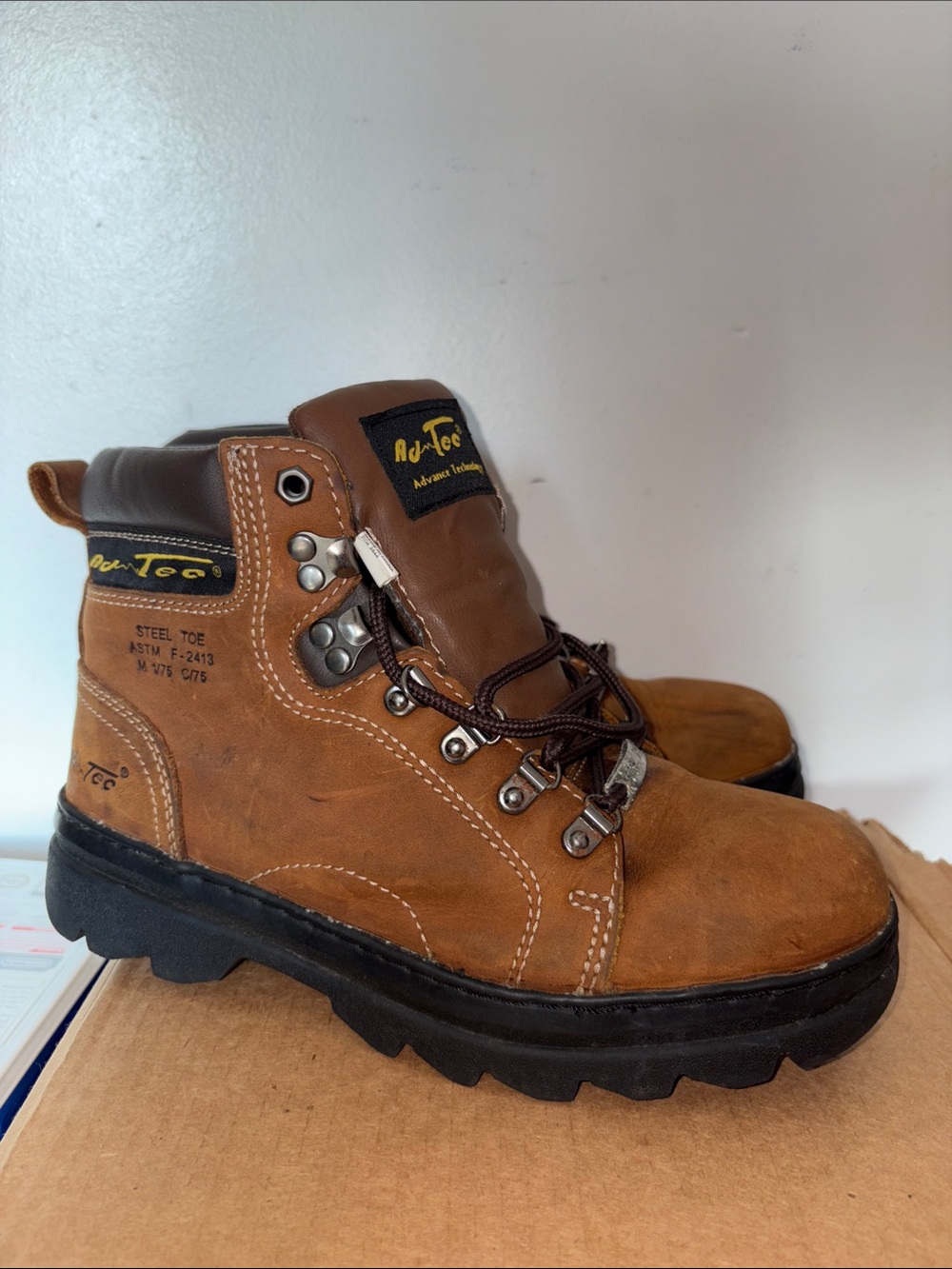 Ad Tec Brown Steel-Toe Work Boots for women size 10